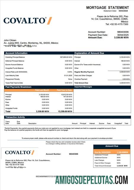 imprimível Modelo de declaração de hipoteca do México Banco Covalto em Word e PDF